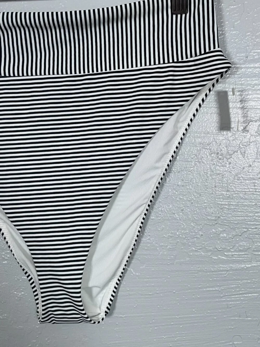 Aerie Women XL Black White Stripe High Cut Cheeky Bikini Bottoms Swim Summer